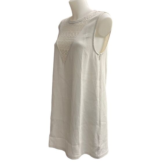 REBECCA MINKOFF IVORY SLEEVELESS SHIFT DRESS, Lace V neck details sz Medium - Picture 5 of 11